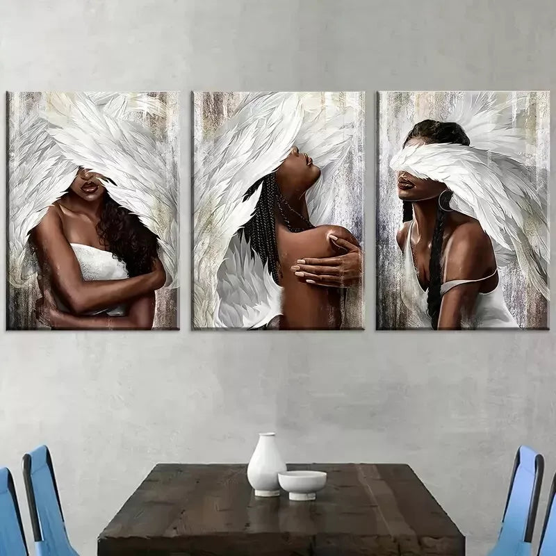 3pcs African American Women with Angel Wall Art Set Canvas Framed 40x60cm - High Quality Print 100% Australian Made Wall Canvas Ready to Hang