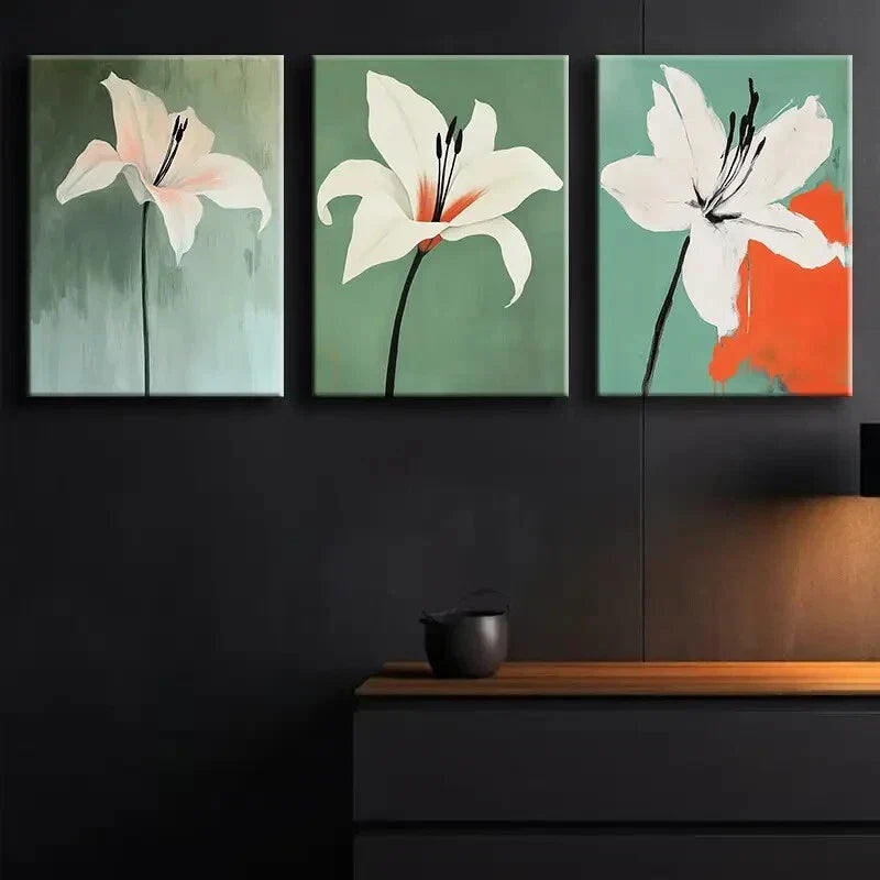 3pcs A Beautiful White Flower Luxurious Perfect Wall Art Set Canvas Framed 40x60cm - High Quality Print 100% Australian Made Wall Canvas Ready to Hang