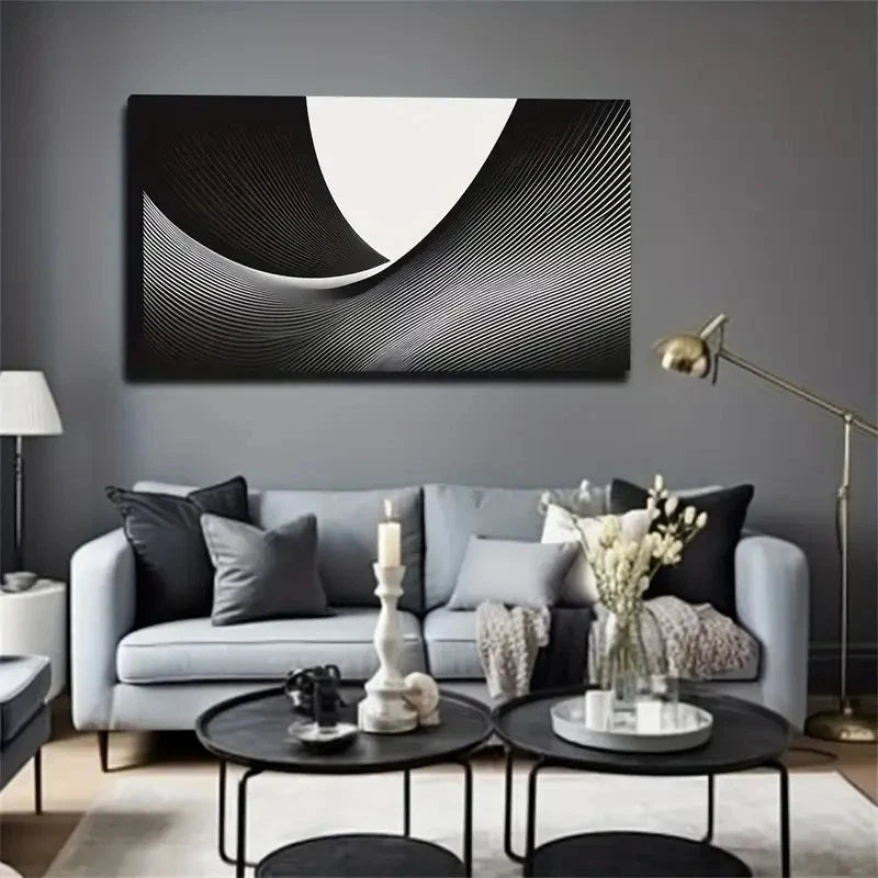 Abstract Pattern Black Wall Art Canvas Office Home Room Framed 120x60cm