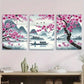 3pcs Serene Cherry Blossom River Boat Scene Metal Print Ready to Hang Art