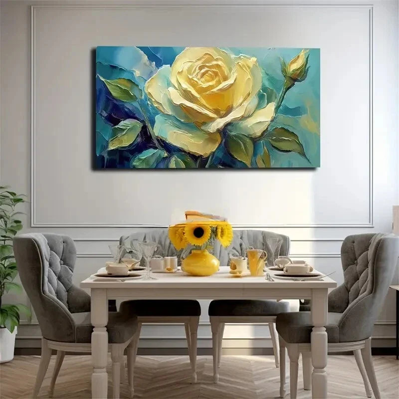 Vibrant Blooming Rose Green Wall Art Canvas Office Home Room Framed 120x60cm