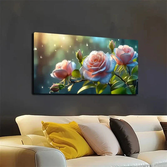 Vibrant Rose & Thorn Design Wall Art canvas office home room framed 120x60cm