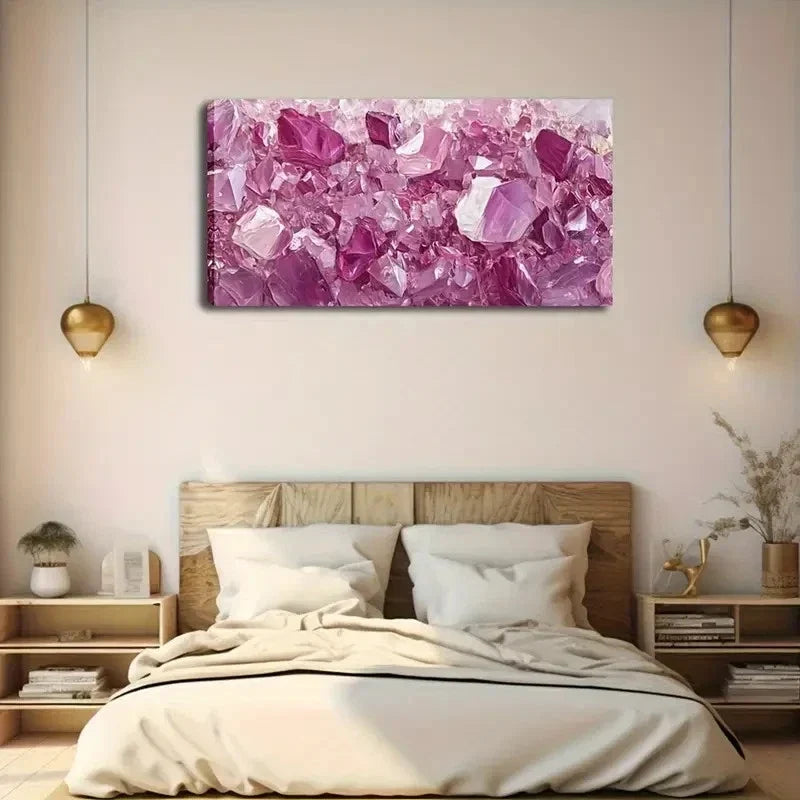 Purple Crystals Stack Abstract Wall Art Canvas Office Home Room Framed 120x60cm