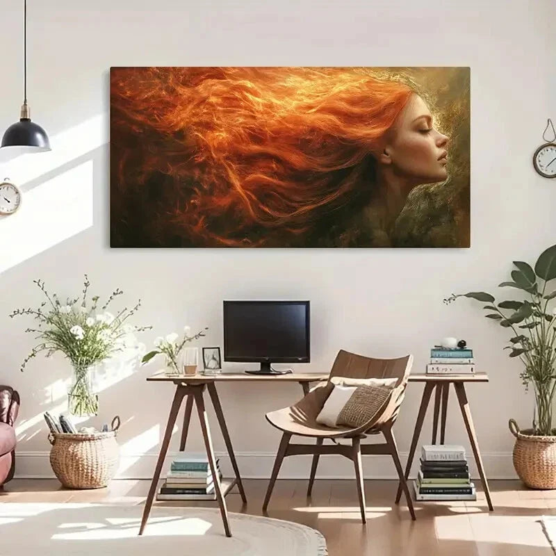 Glowing Hair Woman Aesthetic Wall Art Canvas Office Home Room Framed 120x60cm