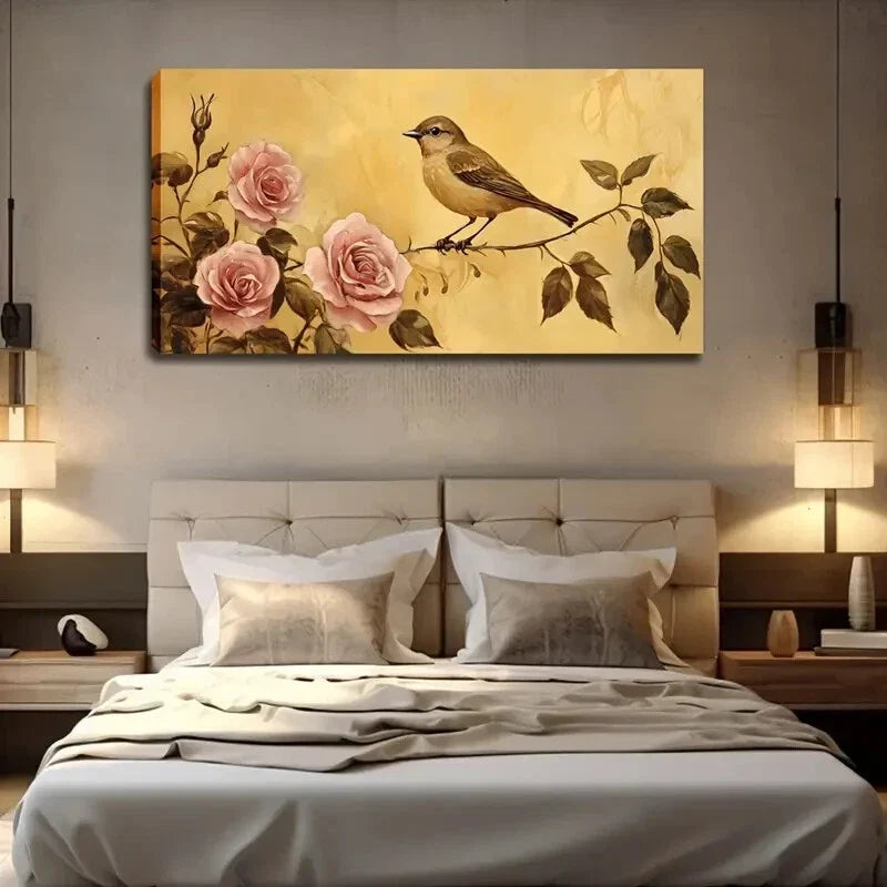 Thin Branches Dry Birds Flower Wall Art Canvas Office Home Room Framed 120x60cm