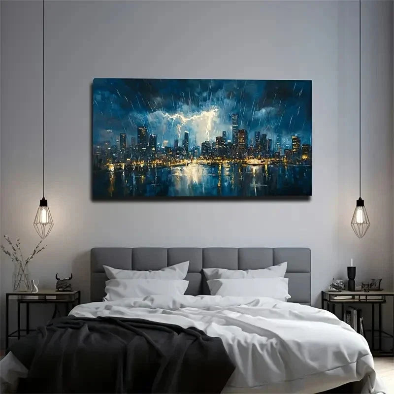 Thunderstorm High City Sky Wall Art Canvas Office Home Room Framed 120x60cm