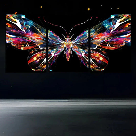 3pcs Vibrant Butterfly Abstract Colorful Metal Print Ready to Hang Art