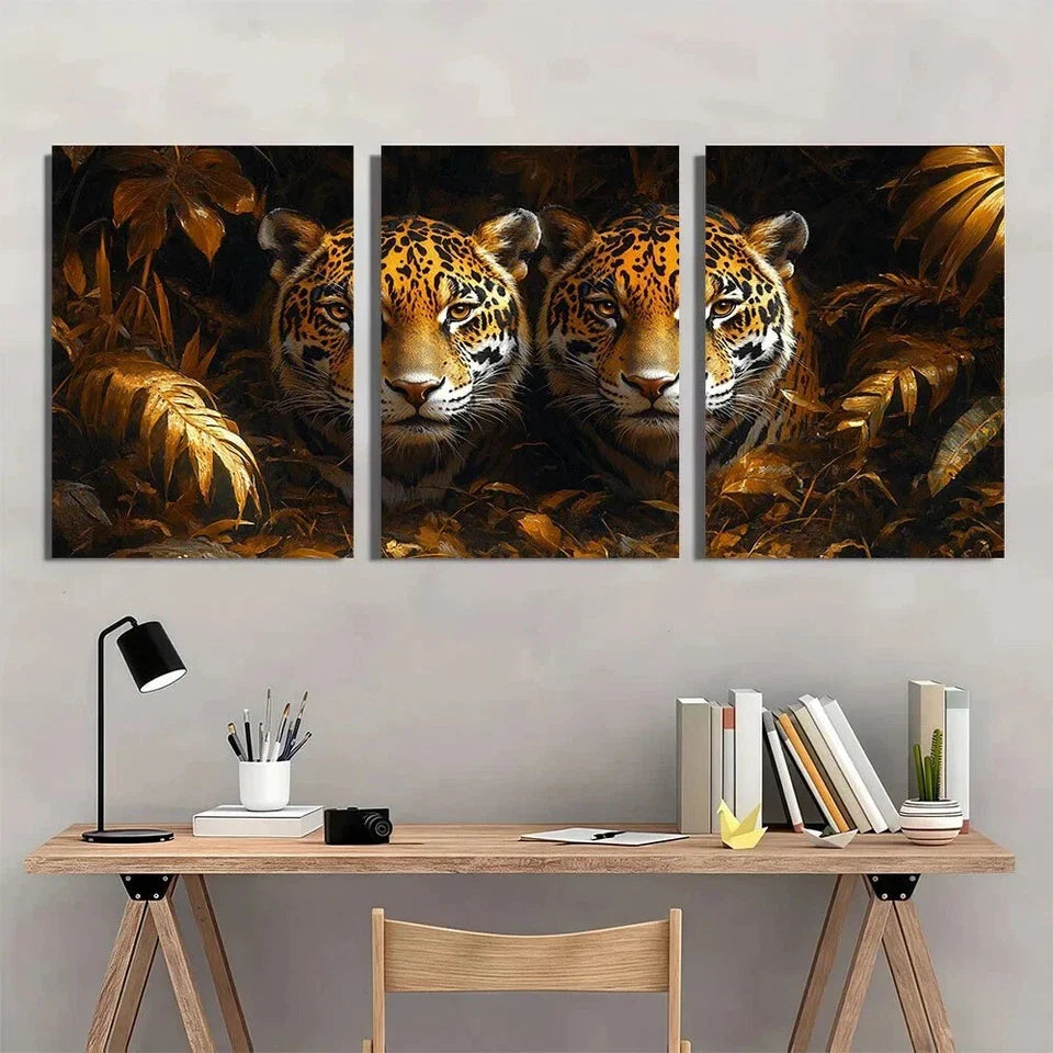 3pcs Modern Animal Wild Jaguars Metal Print Ready to Hang Art