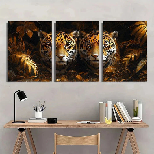 3pcs Modern Animal Wild Jaguars Metal Print Ready to Hang Art