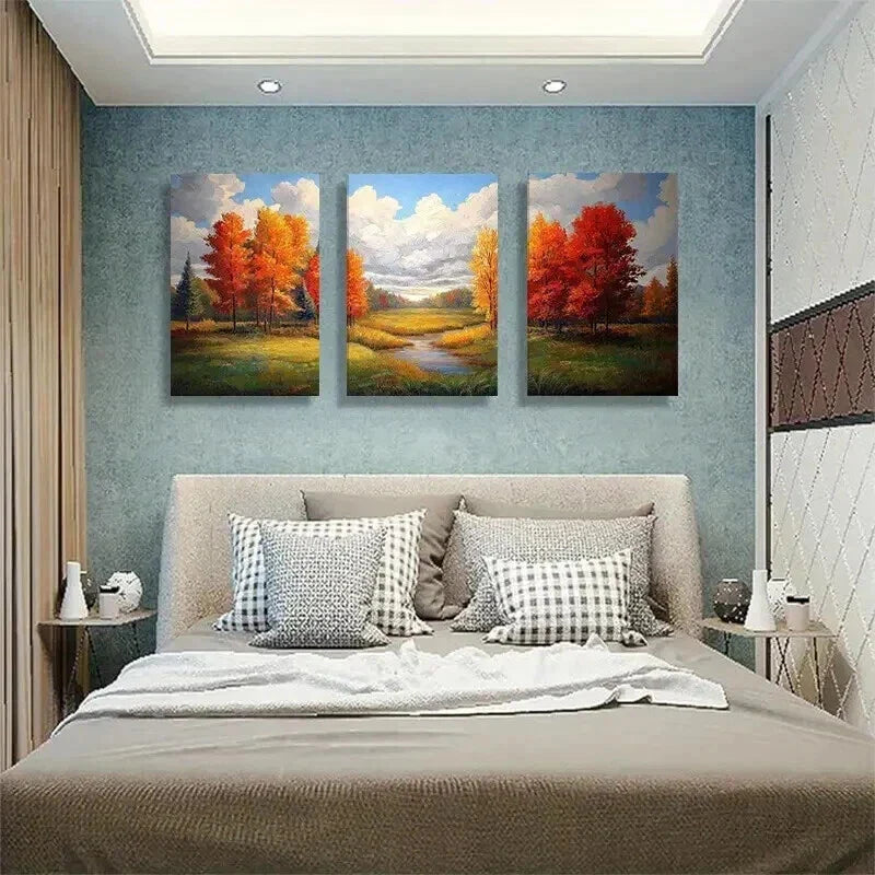 3pcs Flowing Stream and Golden Foliage Prefect Wall Art Set Canvas Framed 40x60cm - High Quality Print 100% Australian Made Wall Canvas Ready to Hang