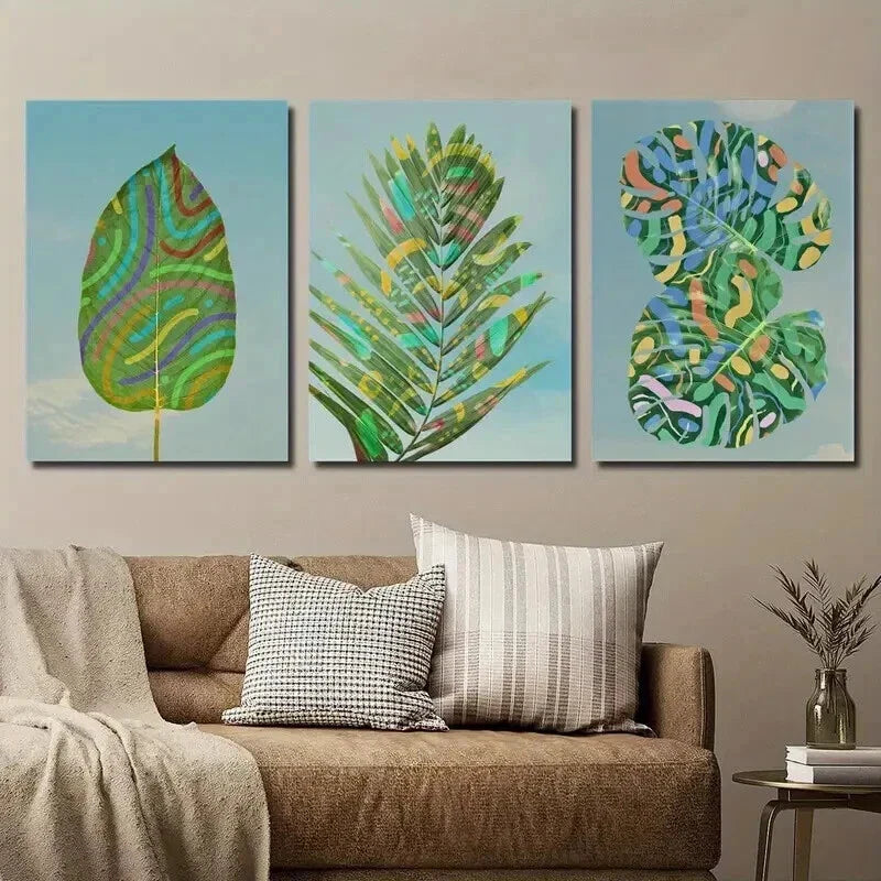 3pcs Tropical Monstera and Palm Leaves Wall Art Set Canvas Framed 40x60cm - High Quality Print 100% Australian Made Wall Canvas Ready to Hang