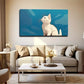 Charming White Cat Wall Art Canvas Office Home Room Framed 80x45cm