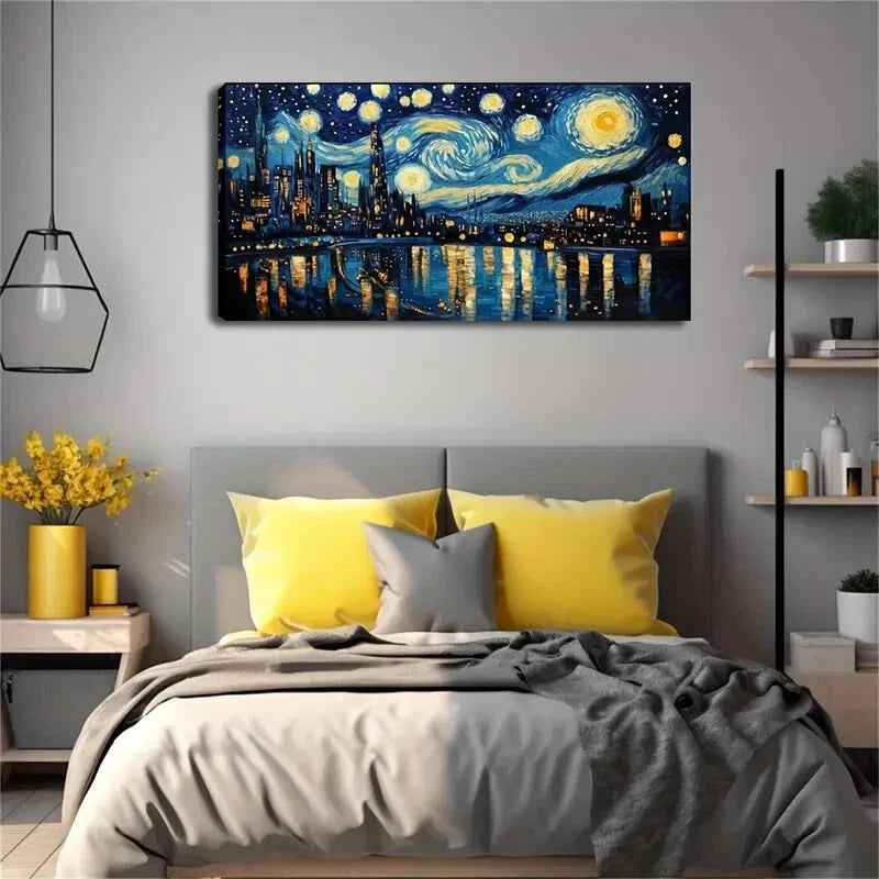 Modern City Night Scene Wall Art Canvas Office Home Room Framed 120x60cm