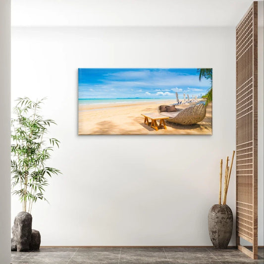 Tropical Beach and Sandy Shore Wall Art Canvas Office Home Framed 80x45cm