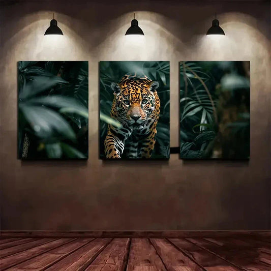3pcs Jaguar Triptych Vivid Wildlife Artwork Tiger Metal Print Ready to Hang Art