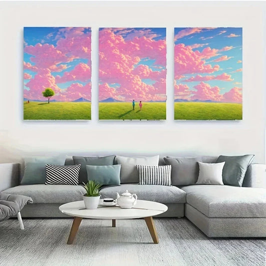 3pcs Two People Standing on a Grass Metal Print Ready to Hang Art