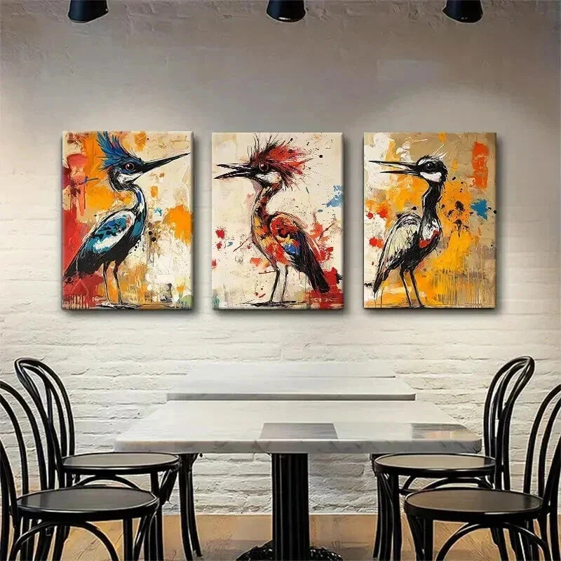 3pcs Colorful Bird Bold Brushstrokes Perfect Wall Art Set Canvas Framed 40x60cm - High Quality Print 100% Australian Made Wall Canvas Ready to Hang