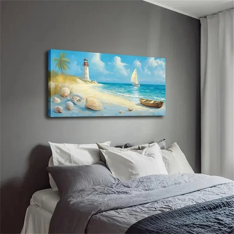 Modern Minimalist Coastal Wall Art Canvas Office Home Room Framed 120x60cm