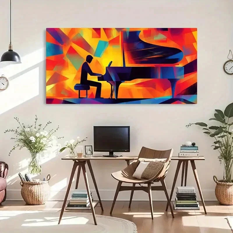 Musician Aesthetic Geometric Wall Art Canvas Office Home Room Framed 120x60cm