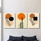 3pcs Modern Abstract Orange and Black Metal Print Ready to Hang Art
