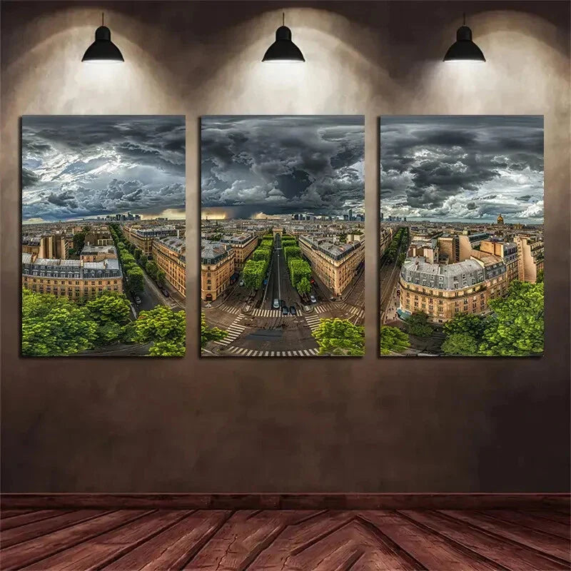 3pcs Dark Storm Cloud Buildings Metal Print Ready to Hang Art