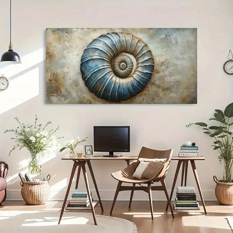Vintage Blue Shell Marine Wall Art Canvas Office Home Room Framed 120x60cm