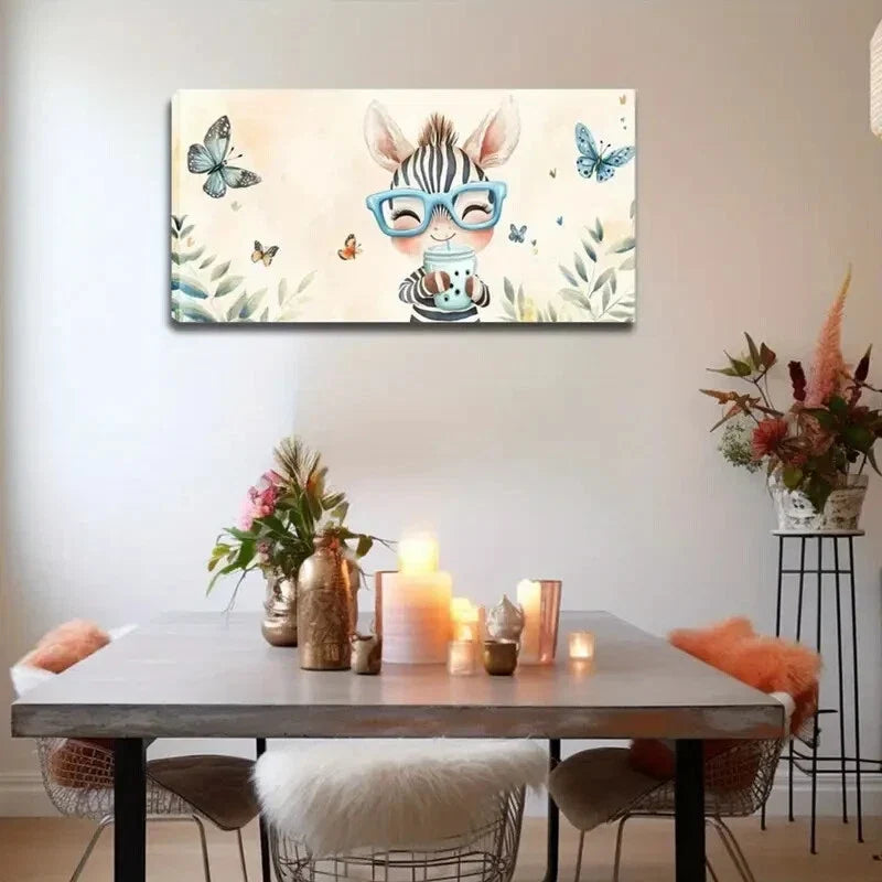Adorable Zebra In Blue Glasses Wall Art Canvas Office Home Room Framed 120x60cm