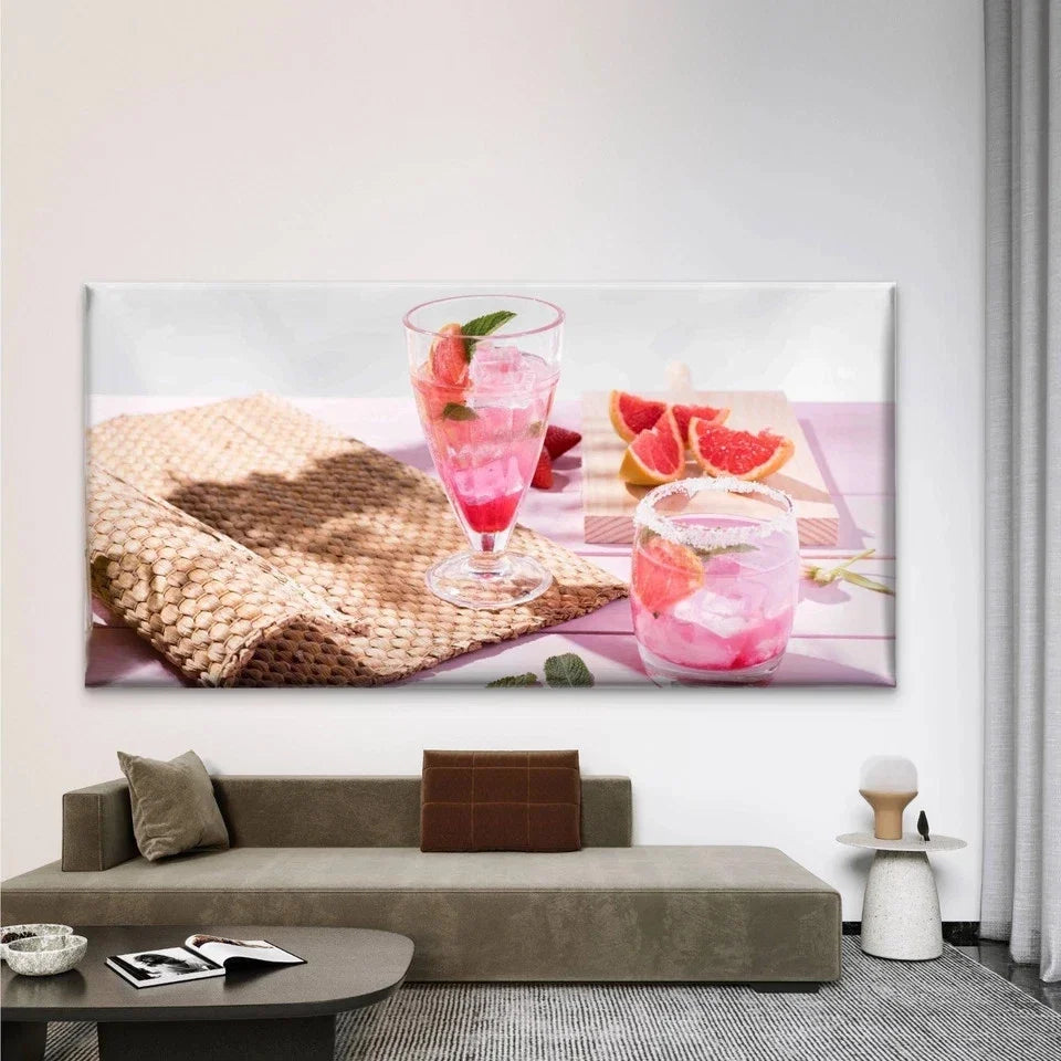 Fruity Pink Gin Beverage Wall Art Canvas Office Home Room Framed 80x45cm