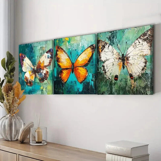 3pcs Butterfly Painting Waterproof Colorful Wall Art Set Canvas Framed 40x60cm - High Quality Print 100% Australian Made Wall Canvas Ready to Hang