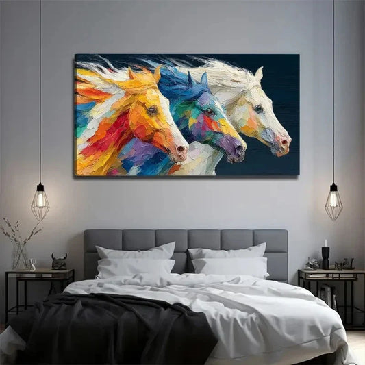 Colorful Horses Decorative Wall Art Canvas Office Home Room Framed 120x60cm.