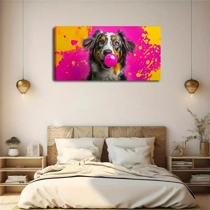 Shepherd Dog Blowing Bubble Gum Wall Art Canvas Office Home Room Framed 120x60cm