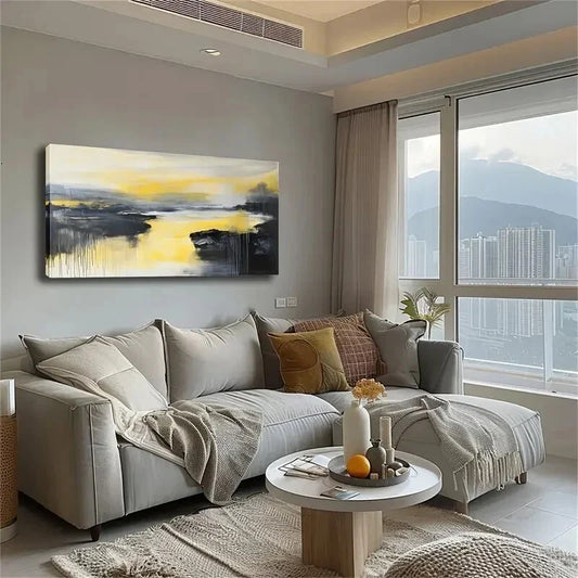 Yellow Theme Turned Sky Bclack Wall Art Canvas Office Home Room Framed 120x60cm