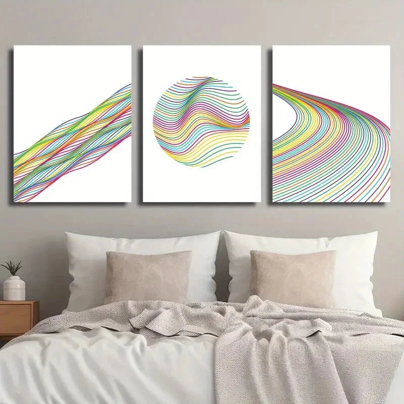 3pcs Simple Colorful Ripple Abstract Line Metal Print Ready to Hang Art