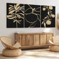 3pcs Abstract Golden Botanical Typography Black Wall Art Set Canvas Framed 40x60cm - High Quality Print 100% Australian Made Wall Canvas Ready to Hang