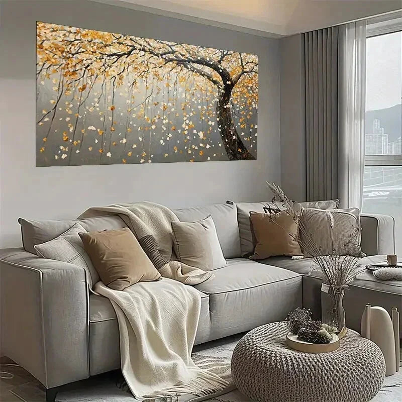 Autumn Tree Golden Leaves wall canvas office home room framed 80x45cm