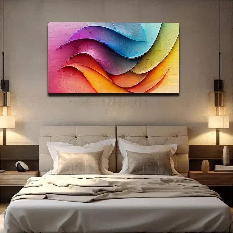 Vibrant Colorful Wave Lines Wall Art Canvas Office Home Room Framed 120x60cm