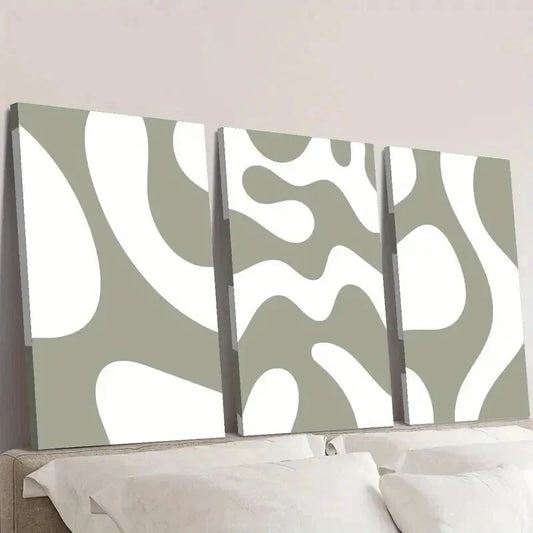 3pcs Sage Green Rough Curve Decoration Wall Art Set Canvas Framed 40x60cm - High Quality Print 100% Australian Made Wall Canvas Ready to Hang