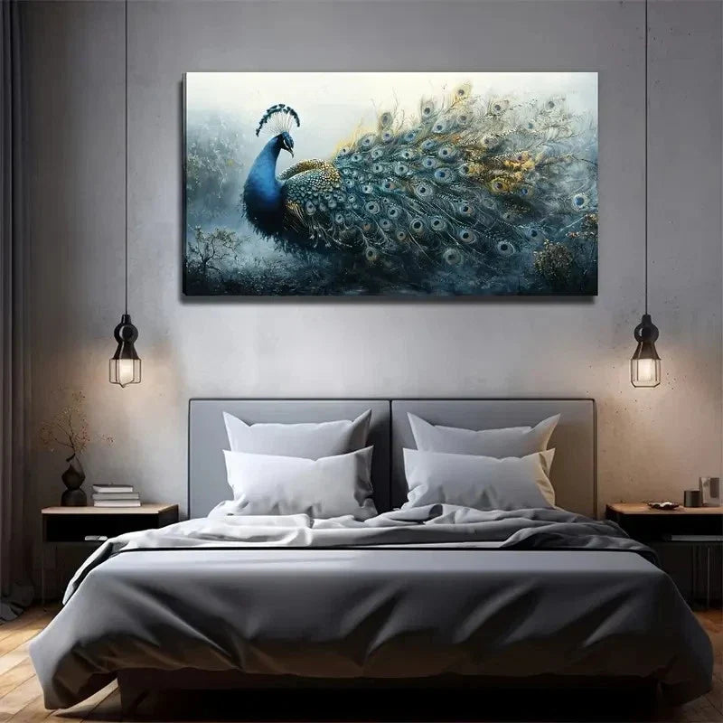 Elegant Blue Green Golden Wall Art Canvas Office Home Room Framed 80x45cm