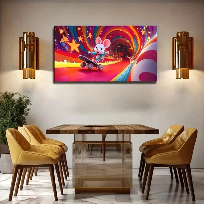 Whimsical Rabbit In Mid-Air Wall Art Canvas Office Home Room Framed 120x60cm