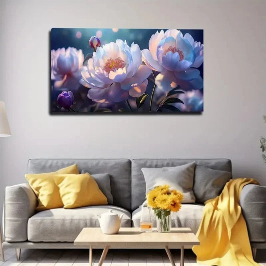 Vibrant Pink & Blue Blooms Wall Art canvas office home room framed 120x60cm