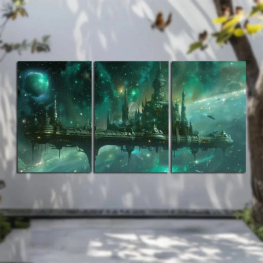 3pcs Space Station Astronomical Fantasy Artwork Metal Print Ready to Hang Art