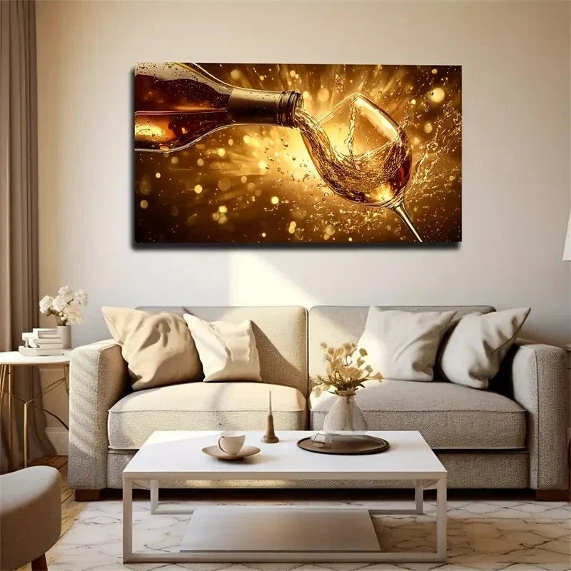 Elegant Warm Golden Sparkle Wall Art Canvas Office Home Room Framed 120x60cm