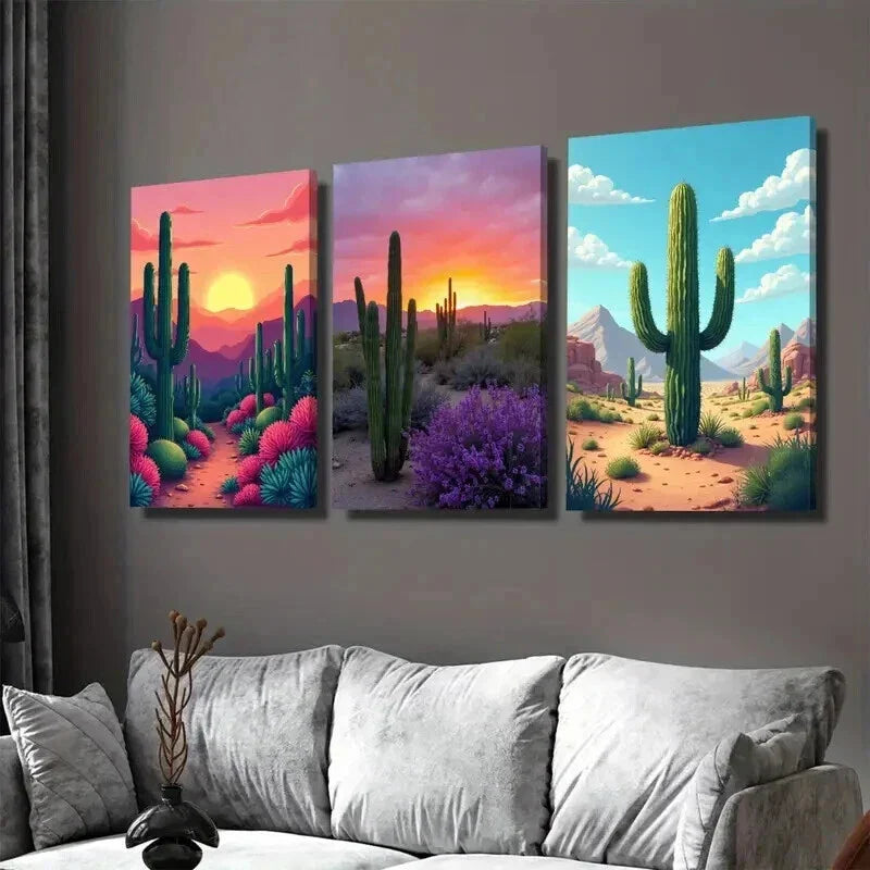 3pcs Vibrant Desert Sunset Landscape Colorful Wall Art Set Canvas Framed 40x60cm - High Quality Print 100% Australian Made Wall Canvas Ready to Hang
