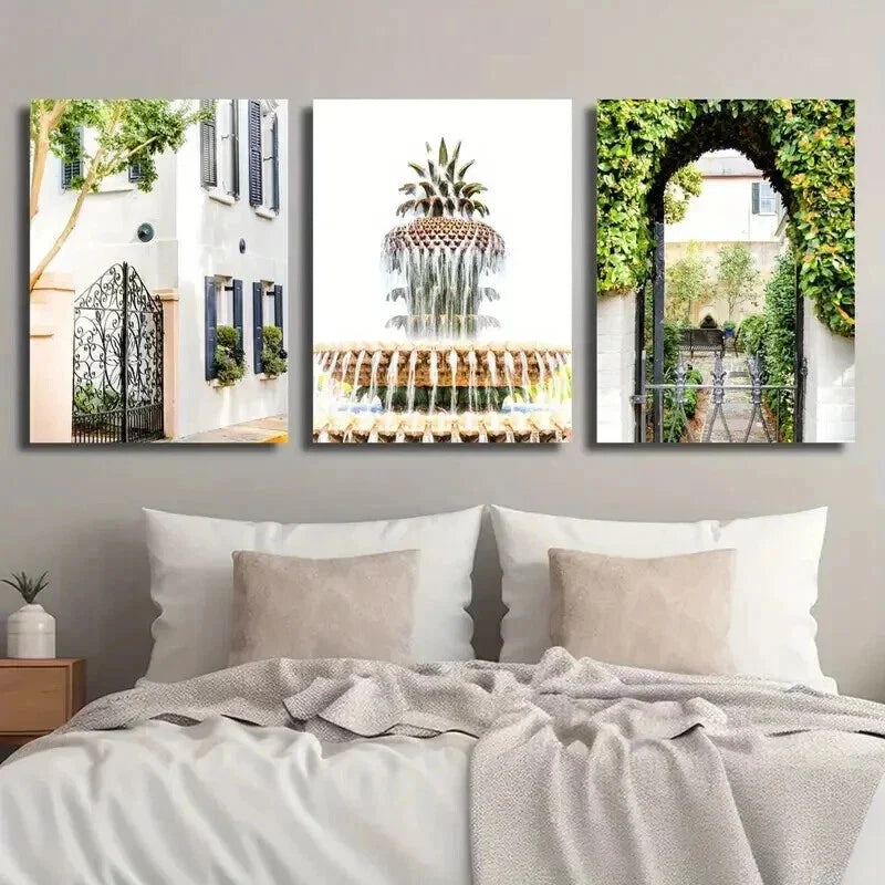 3pcs Rainbow Street Charleston House Wall Art Set Canvas Framed 40x60cm - High Quality Print 100% Australian Made Wall Canvas Ready to Hang