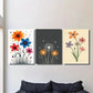 3pcs Vibrant Colorful Flowers with Dandelions  Metal Print Ready to Hang Art