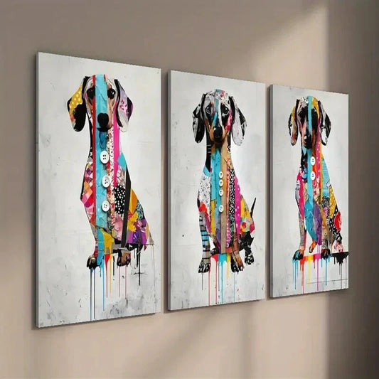 3pcs Dachshund Graffiti Animal Dog Decor Wall Art Set Canvas Framed 40x60cm - High Quality Print 100% Australian Made Wall Canvas Ready to Hang