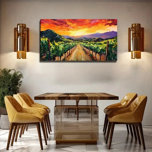 Dusk Vineyard Conference Wall Art Canvas Office Home Room Framed 120x60cm