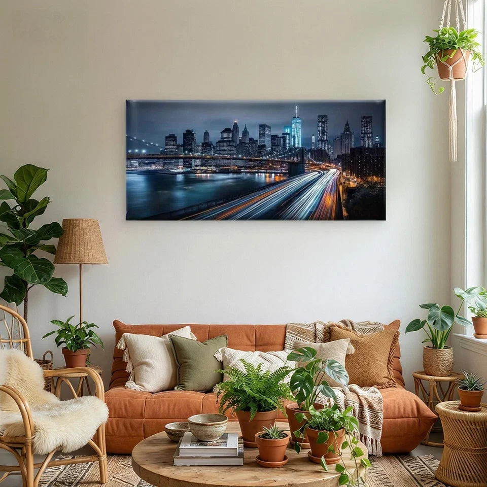 Midnight City Light Trails Wall Art Canvas Office Home Room Framed 80x45cm