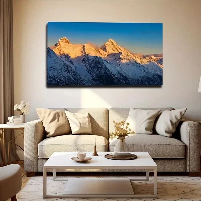 Snow Capped Mountain Wall Art Canvas Office Home Room Framed 80x45cm