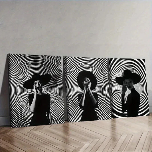 3pcs  The girl under the circle  Wall Art Set Canvas Framed 40x60cm - High Quality Print 100% Australian Made Wall Canvas Ready to Hang